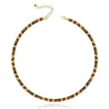 Elegant minimalist natural tiger's eye stone spacer bead necklace with gold plated finish - Tiger Eye Heishi Necklace