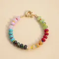 Bohemian handmade colorful natural stone bead bracelet featuring a gold-tone spring clasp - Rainbow Color (N4B945-7)