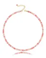 Detail shot of a gradient pink natural stone bead necklace with golden metal spacers. - Pink Aventurine Heishi Necklace