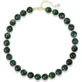 Elegant green resin beaded choker necklace with gold-toned spacers and adjustable chain - Dark Green (3)
