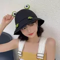 Cute black frog bucket hat for women with 3D eyes and paws decoration for summer sun protection - Adjustable / Black