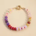 Detailed view of handmade colorful natural stone beaded bracelet with gold clasp - Soft Pink Purple (N4B945-9)