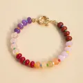Macro detail of multi-colored natural stone agate beaded bracelet with gold clasp - Vibrant Yellow Purple (N4B945-11)