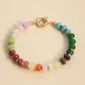 Close-up of candy-colored natural stone bead bracelet with gold spring clasp - Colorful Rainbow (N4B945-12)
