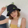 Cute cartoon frog bucket hat for women in black color with funny green eyes - Adjustable / Black