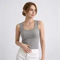 Tencel Lyocell cooling grey tank top with built-in bra for women, summer sleeveless - L / Gray