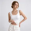 Slim fit cooling Tencel Lyocell tank top for women with built-in bra and ribbed texture - L / White