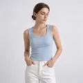 Sleeveless light blue cooling tank top with ribbed texture and built-in cup support - L / Light Blue