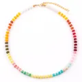 Rainbow chalcedony flat bead necklace with gold-plated adjustable chain - Heart Rainbow Abacus Bead Style 7