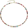 Vibrant handmade rainbow beaded necklace featuring natural stone spacers and gold chain. - Mixed Color Necklace 2