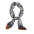 Vintage paisley silk scarf with navy blue and brown accents for versatile styling. - Navy Blue Paisley