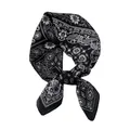 Classic vintage black and white paisley floral silk square scarf tied in a stylish knot - Black Vintage Paisley