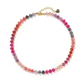 Vibrant colorful flat chalcedony bead necklace with gold chain and heart charm detail - Heart Rainbow Abacus Bead Style 13