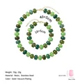 Detail view of summer green resin beaded necklace and bracelet set with size measurements - Green System