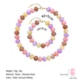 Detailed view of colorful resin beaded necklace and bracelet set with size specifications. - Pink Series
