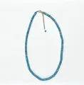 Bohemian blue natural stone bead necklace with gold spacers and extension chain - Dark Blue Imperial Jasper Heishi Necklace