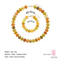 Conjunto de collar y pulsera de cuentas de resina estilo verano con detalles de talla - Collar 40+5CM / Serie Naranja