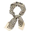 Elegant beige and black striped silk scarf for women's professional neck decoration. - Beige Coffee Stripe