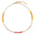 Handmade colorful beaded necklace featuring disc-shaped beads and a golden heart charm finish - Heart Rainbow Abacus Bead Style 2
