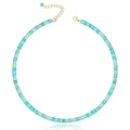 Elegant bohemian natural turquoise heishi bead necklace with gold spacer accents - Light Blue Imperial Jasper Heishi Necklace