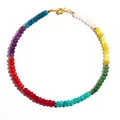 Vibrant Bohemian rainbow chalcedony saucer bead necklace for summer surfing style - Full Color Gradient Style (款式11)