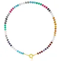Colorful bohemian rainbow chalcedony disc bead necklace with gold clasp for women - Golden Spring Clasp Rainbow Style (款式12)