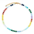 Vibrant colorful rainbow abacus bead necklace with gold-plated chain and heart pendant. - Heart Rainbow Abacus Bead Style 6