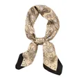 Vintage paisley silk neck scarf for women with champagne gold pattern and black trim - Beige & Coffee Paisley