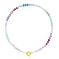 Bohemian rainbow chalcedony bead necklace with elegant gold-tone spring ring clasp. - Splendid Rainbow Bead Style (款式18)