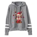 Felpa grigia con cappuccio con stampa renna di Natale e maniche a righe - S / Grigio
