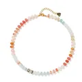 Handmade colorful chalcedony saucer bead necklace with gold chain and heart charm - Heart Rainbow Abacus Bead Style 12
