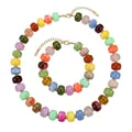 Vibrant Dopamine style multicolored resin bead necklace and bracelet jewelry set - Mixed Color