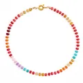 Bohemian rainbow chalcedony bead necklace with colorful saucer beads on white background - Summer Vacation Rainbow Style (款式21)