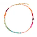 Rainbow chalcedony saucer bead necklace with heart pendant and gold chain - Heart Rainbow Abacus Bead Style 16