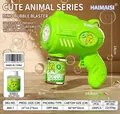 Electric automatic dinosaur bubble gun toy with refill bottle and solution for kids - Round 6-Hole Green Dinosaur (Opp Bag)