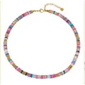 Colorful rainbow flat bead necklace with gold spacer rings and extension chain - Rainbow Abacus Bead Style 17