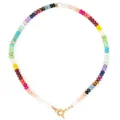 Bohemian rainbow chalcedony abacus bead necklace with elegant single pearl accent - Single Pearl Rainbow Style (款式24)