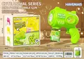 Ensemble de pistolet à bulles électrique dinosaure vert avec solution et boîte cadeau - Rond 6 Trous Dinosaure Vert (Boîte)