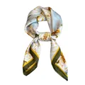 Elegant floral silk scarf with retro white and gold peonies for versatile styling. - Oil Painting Rose Green