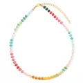 Colorful rainbow chalcedony flat bead necklace with adjustable gold chain extender - Rainbow Abacus Bead Style 24