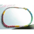 Handmade bohemian rainbow chalcedony and pearl abacus bead surfing necklace for women - Multicolor Gradient Pearl Style (52)