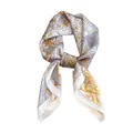 Vintage floral print silk square scarf with yellow and grey botanical jungle pattern - Tropical Rainforest