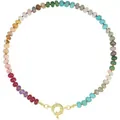Handmade Bohemian rainbow chalcedony abacus bead necklace with gold spring ring clasp - Rainbow Gradient Saucer Bead (款式30)