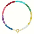 Handmade Bohemian rainbow chalcedony disc bead necklace with a large gold-toned spring clasp - Bright Rainbow Pearl Necklace (款式28)