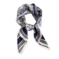 Vintage navy blue and white silk scarf featuring toile de jouy pattern and stripes - Jungle Animals