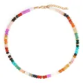 Vibrant rainbow colored chalcedony rondelle bead necklace with adjustable gold chain - Rainbow Abacus Bead Style 28