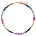 Colorful rainbow flat bead chalcedony necklace featuring golden spacers and adjustable chain - Rainbow Abacus Bead Style 29
