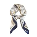 Elegant vintage floral silk square scarf with navy blue striped patterns for women. - Striped Flowers