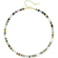 Elegant colorful chalcedony flat bead necklace with freshwater pearls and gold chain - Pearl Amazonite Style