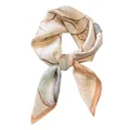 Vintage floral silk square scarf featuring peach borders and abstract line art pattern - Pink Camellia Outline